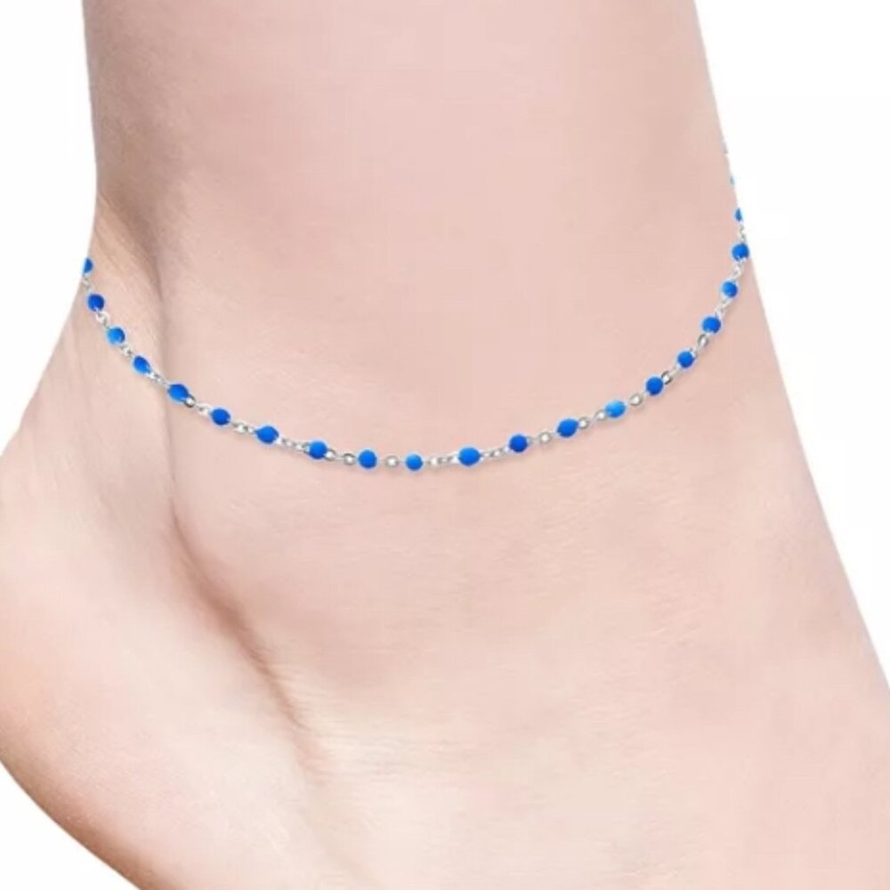 STERLING SILVER 925 BLUE ENAMEL ANKLET